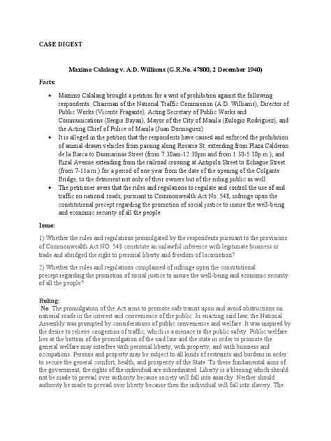 g.r. no. 47800 case digest|Case Digest: MAXIMO CALALANG v. A. D. WILLIAMS.
